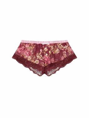 Floral Lace Swim Coverup Shorts in Burgundy & Pink